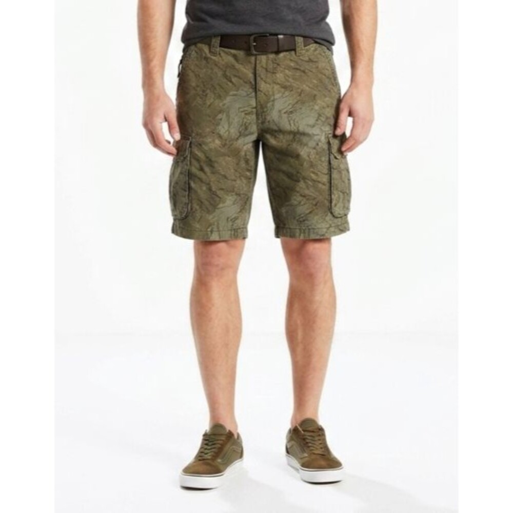 Levi Strauss Signature Mens 32 Cargo Shorts Olive Green Camo Zipper Pocket A7627